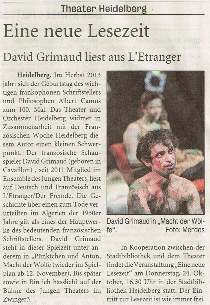 David Grimaud liest aus L'Etranger